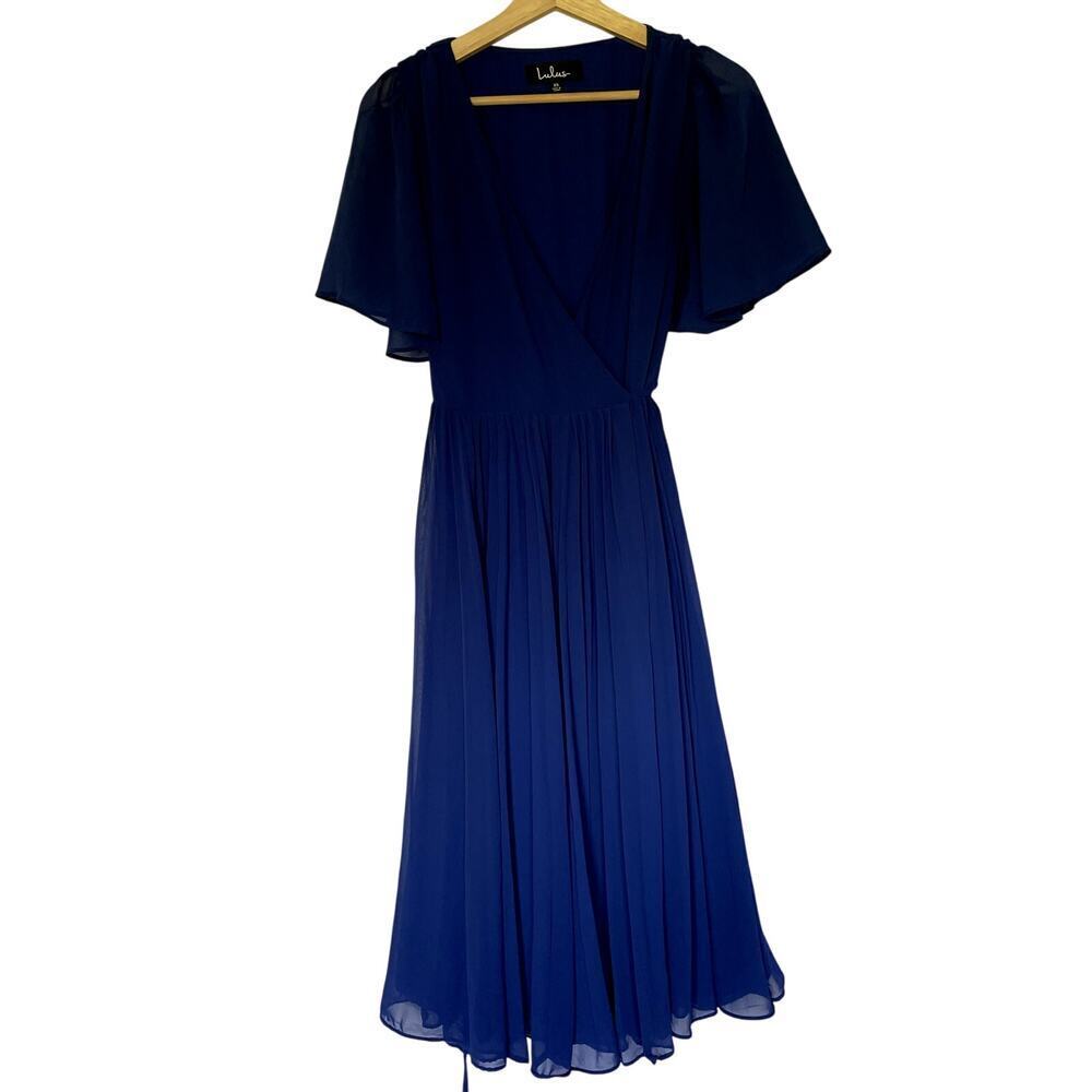Lulus‎ Midi Wrap Dress XS Royal Blue Women Flutter Sleeve Chiffon